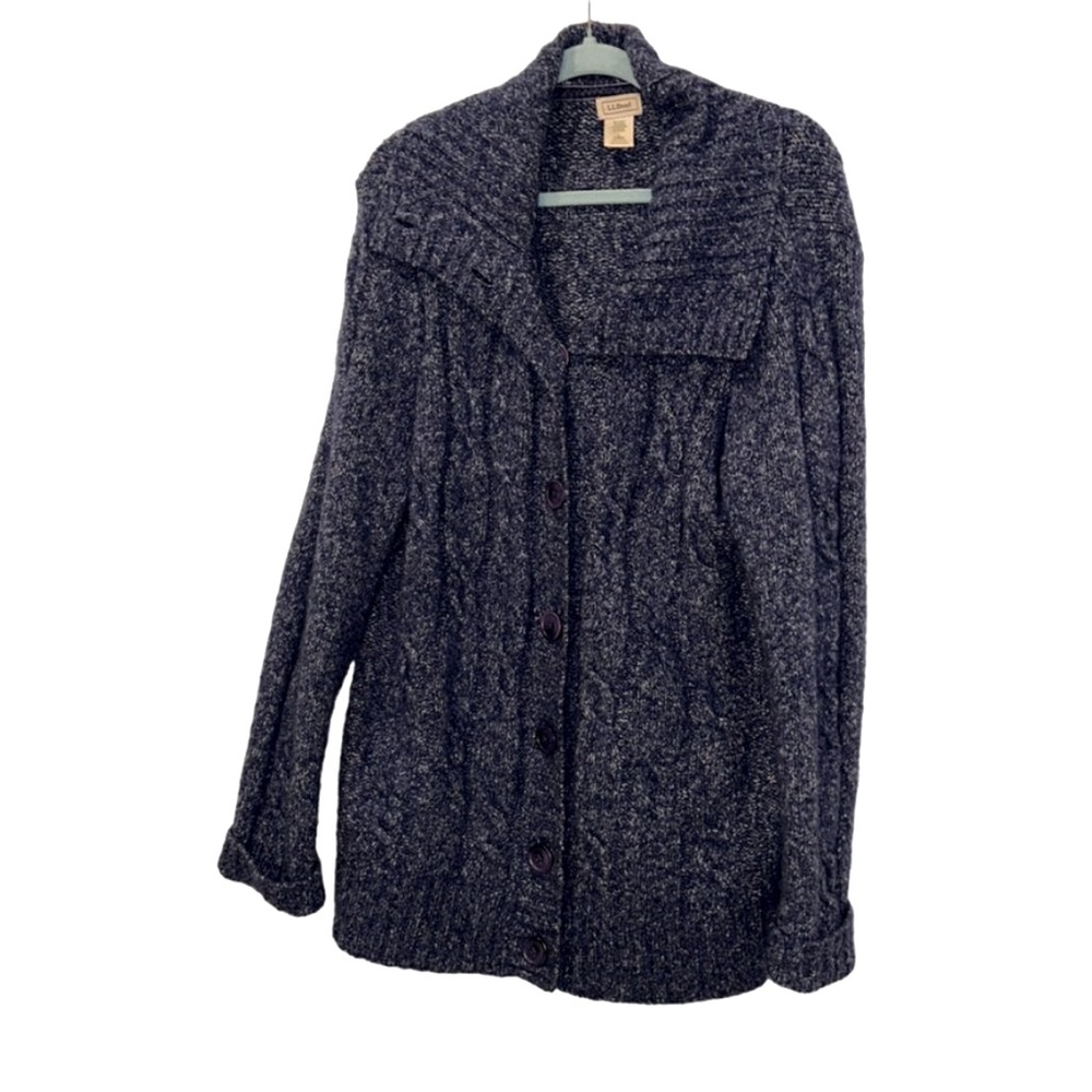L.L. Bean Heather Blue Cable Knit Cardigan